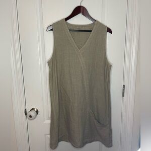 cut loose 100% linen tan sleeveless knee length dress